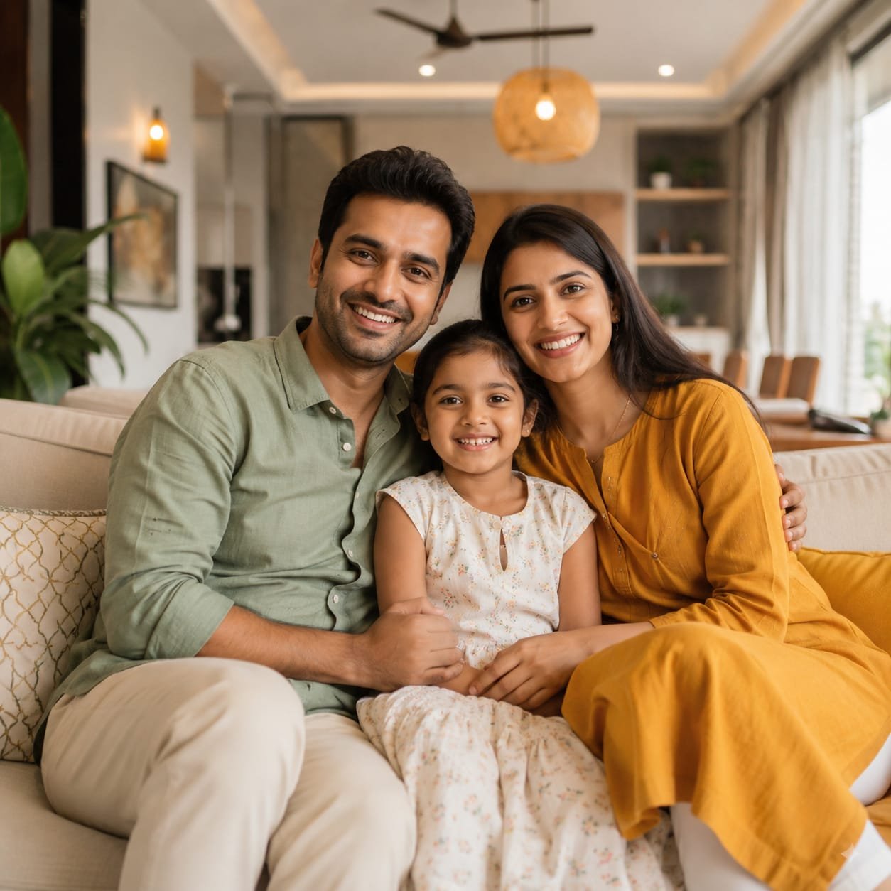 Happy Indian family enjoying their dream home with Friends Housing Loan Service