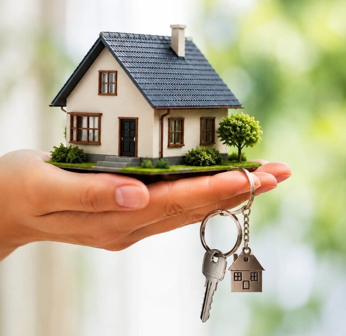 Modern house model with house keys representing home loan and property financing services in India.
